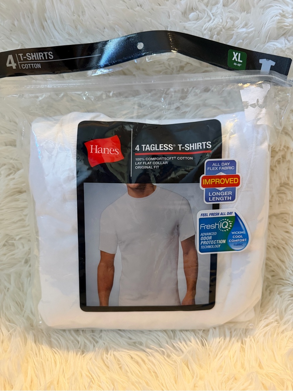 Hanes White Men's 4-Pack Tagless Crew Undershirts/T-Shirts, Opened Pack